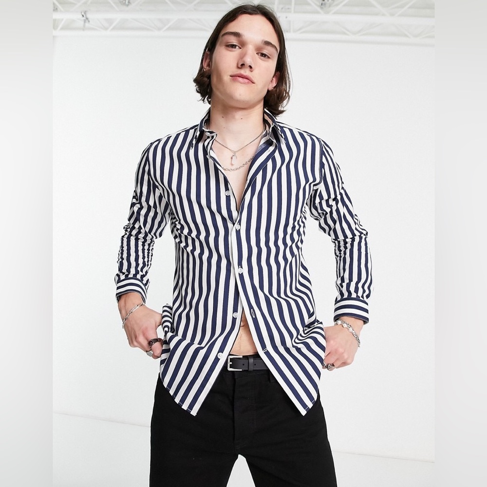 Devil's Advocate striped slim fit shirt Sz L Mens